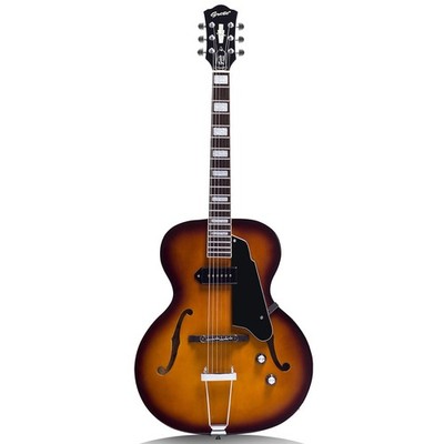GROTE Jazz Electric Guitar Hollow Body Chrome Full Size, Vintage Sunburst