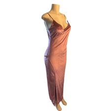 M Lulus Lulu's Debut Diva Velvet Maxi Dress Spaghetti Strap Mauve Pink Side Slit