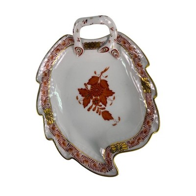 Herend Hungary Chinese Bouquet Rust Leaf Dish Hand Painted Porcelain 7753