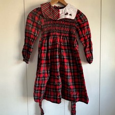 Polly Flinders Smocked Girls Red Plaid Collar Dress Scottie Holiday Classic 6X