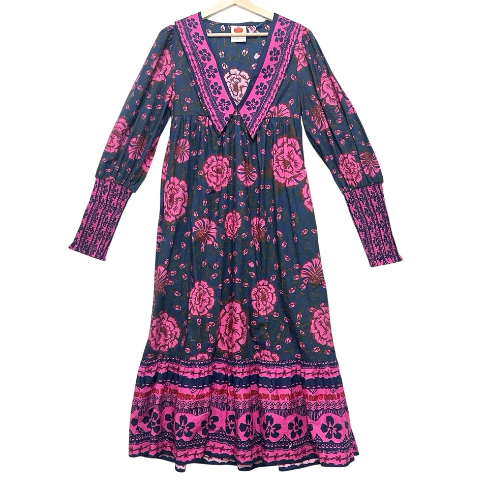 Vestido midi Farm Rio x Anthropologie manga abullonada cuello en V talla pequeña floral Foto 2 de 4