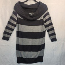 Express Striped Sweater Dress S Black Gray Cowl Neck Retro Minimalist Grunge