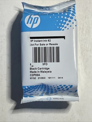 Two Black HP ink cartridges 62 C2P08A Black
