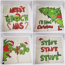 The Grinch Christmas Holiday Throw Pillow Case Covers 18"x17" (SET OF 4) NEW 