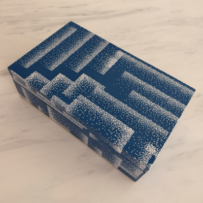 Jonathan Adler Blue White Geometric Lacquer Decorative Box Jewelry Storage