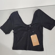 NEW Vero Moda Panda Short Sleeve V-Neck Black Crop Top XS Layer Shirt Stretch