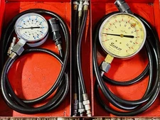 Vintage Snap-On Compression Gauge Kilopascal Extra PSI Gauge & Hoses Metal Case
