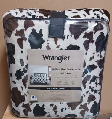 Wrangler Plush Brown/Black Cow Print 3 pc Full/Queen Set Comforter &Pillow Shams