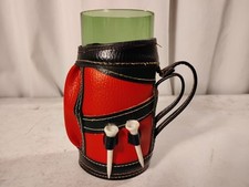 Golf Club Red Leather Caddy Bag Green Drinking Glass VINTAGE Barware Tees Countr