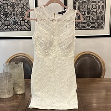 GUESS womens white floral lace sheath dress short sleeveless sz 6 zip