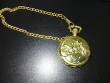 Classique Taschenuhr Stahl Motorrad Bike Globus Globetrotter Gold Farben m Kette