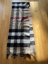 Burberry Scarf 100 Cashmere Check Plaid 78  x14  Scotland New with Tag In Box