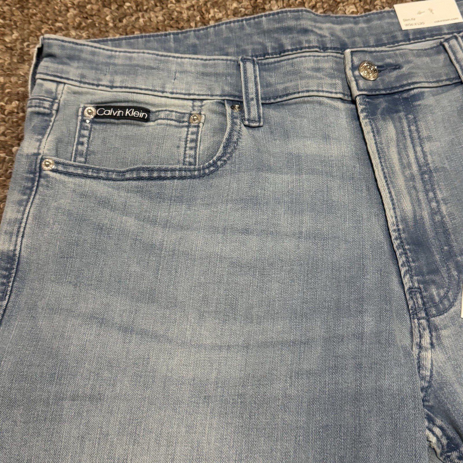 NWT CALVIN KLEIN Men's 36W 30L SLIM FIT HIGH STRETCH JEANS 36X30 Allie Indigo HS thumbnail 3