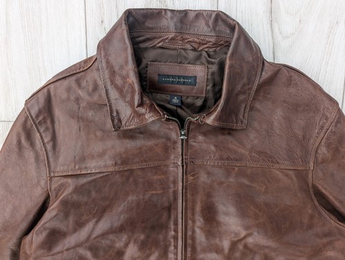 Vintage Y2K Mens Banana Republic Brown Leather Bomber Jacket Medium Distressed - Picture 11 of 19