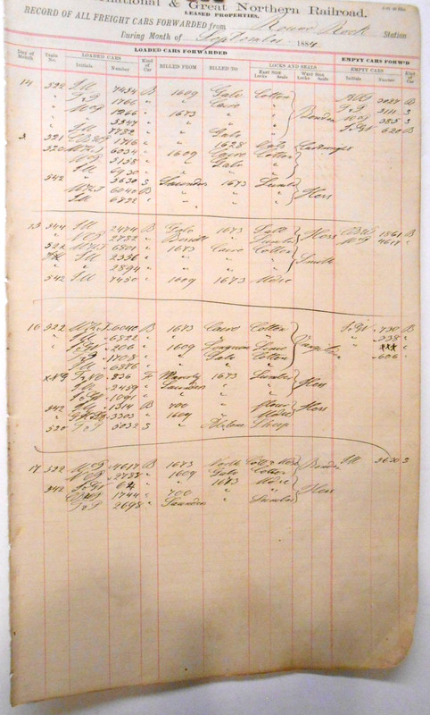 Ledger Page I.&G.N.R.R. International & Great Northern RR Round Rock Texas 1884