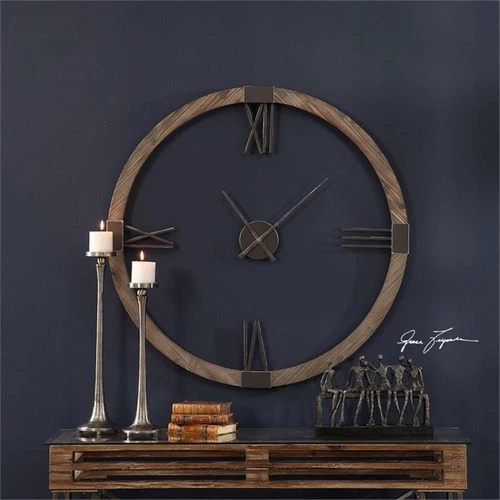 Uttermost Marcelo Modern Firwood and Iron Wall Clock in Natural - Picture 2 of 8