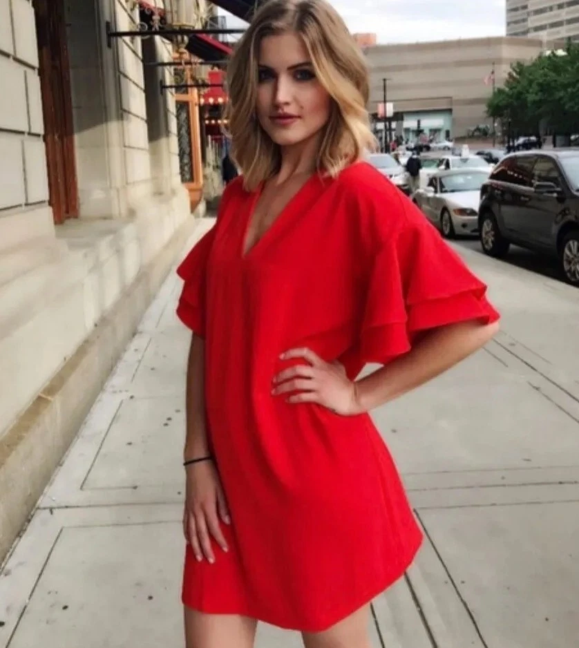Zara red frill clearance dress