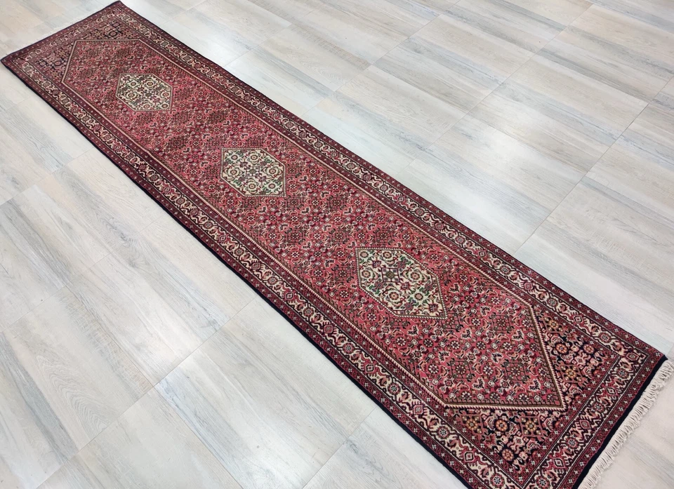 Alfombra de corredor vintage anudada a mano 100 % lana 3 x 12 medallón Bijar 80 x 350 cm Foto 4 de 4