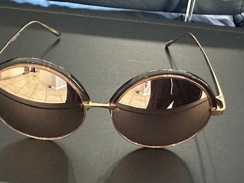 Linda Farrow Rare Rose Gold Wire Frame Chocolate Round Sunglasses LFL966 6 New - Picture 12 of 15