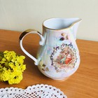 Madonna vintage mother-of-pearl pitcher with gold rim, 70s Kahla porcelain