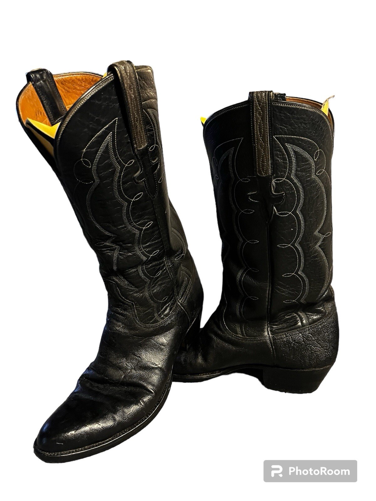Vtg Lucchese Classic Black Leather Cowboy Boots sz9B EUC made San Antonio read d
