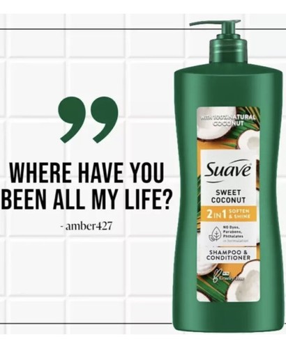 2 PACK Suave Sweet Coconut 2 in 1 Soften & Shine Shampoo/Conditioner 28 OZ New - Picture 6 of 8