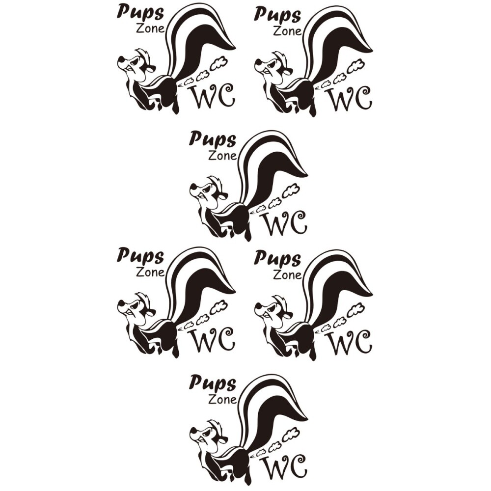 6 pcs Cartoon Skunk Pattern Toilet Stickers Bathroom Stickers Removable