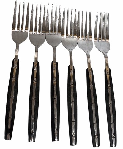 Vintage MCM Lifetime Bambus Edelstahl Besteck ~ Japan ~ 24 Teile ~ Messer/Gabeln/Löffel - Bild 2 von 14