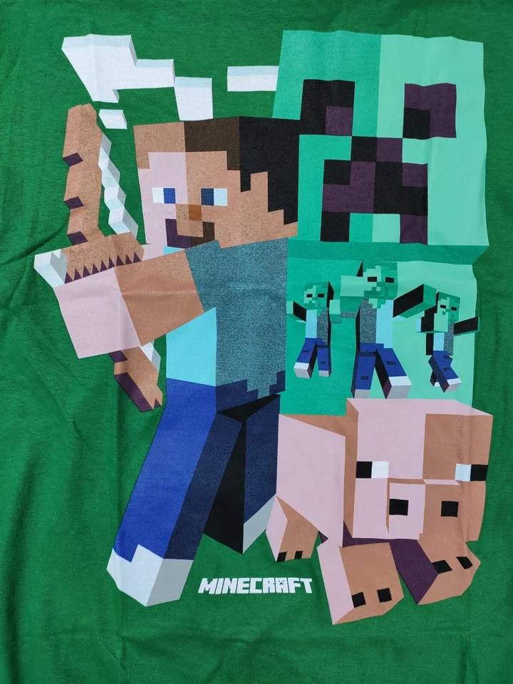 Camiseta Minecraft Niños Grande 10-12 Zombie Creeper Pig Steve Art Deco Foto 2 de 4