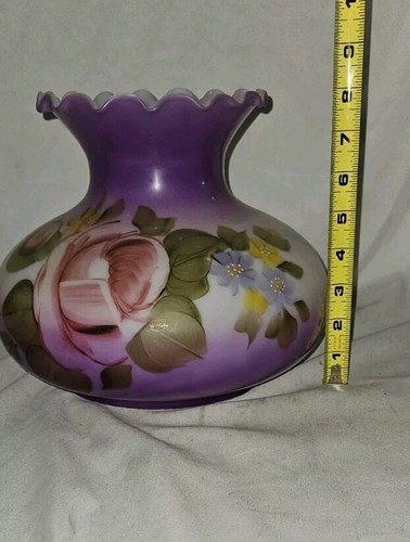 OPALESCENT PURPLE WITH PINK ROSES VINTAGE LAMP SHADE - Picture 4 of 8