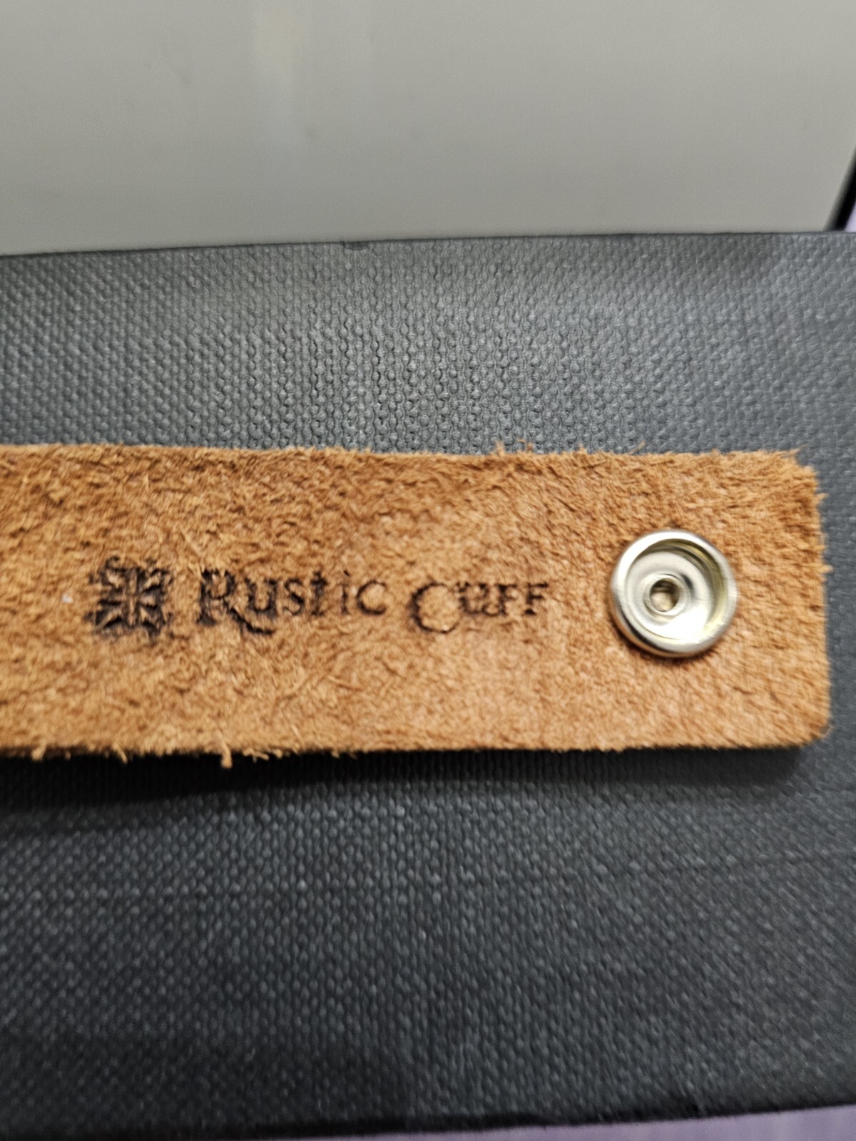 "Rustic Cuff" Brown Leather Stainless Square Buck… - image 5