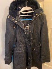 Viyella - Rain Coat, Coat Parka - Navy Blue - Faux Fur Trim - Size 10