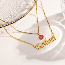 Personalized Name Plate Birthstone Necklace Custom Pendant Women Birthday Gift