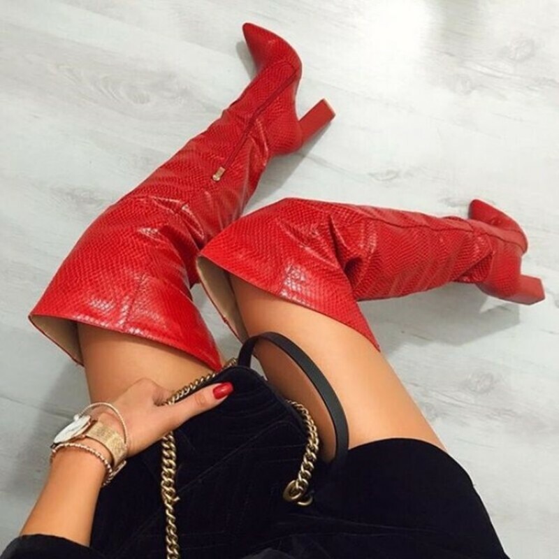 Thigh High Heels Red Snakeskin Over The Knee Boots Alexander Wang
