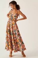 NWT Anthropologie Farm Rio sz S Colorful Square Neck Tiered Maxi Floral Dress