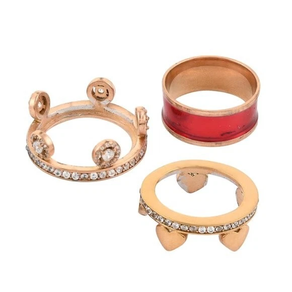 Anillo 3 en 1 Simulado Diamante Esmalte RG Chapado Regal Stack Acero Inoxidable Foto 2 de 4