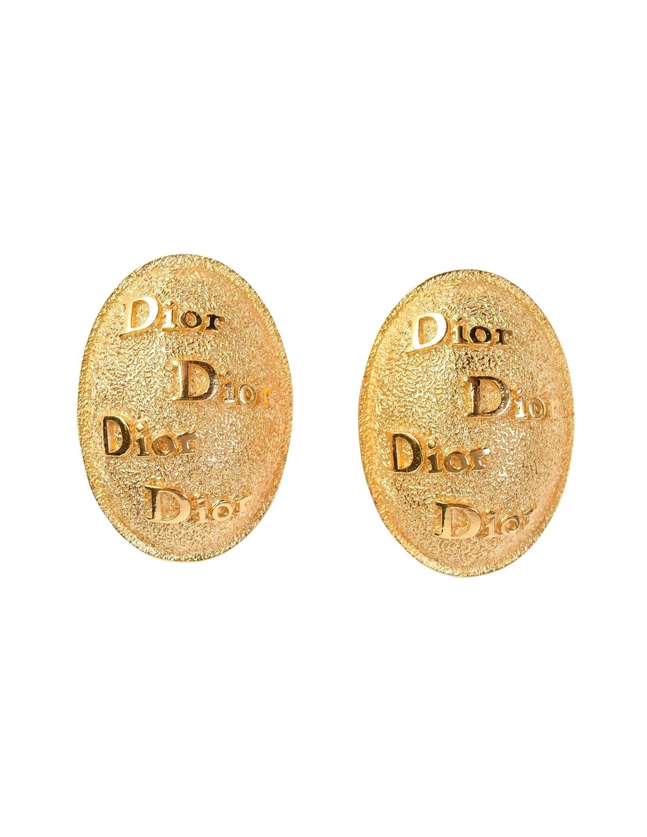 アクセサリー Dior Vintage LOGO Gold pierced earrings Christian Dior Vintage Logo Namesake Golden Textured
