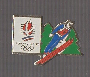 Pin's Saut Ski JO Jeux Olympiques IBM Albertville 92 Doré
