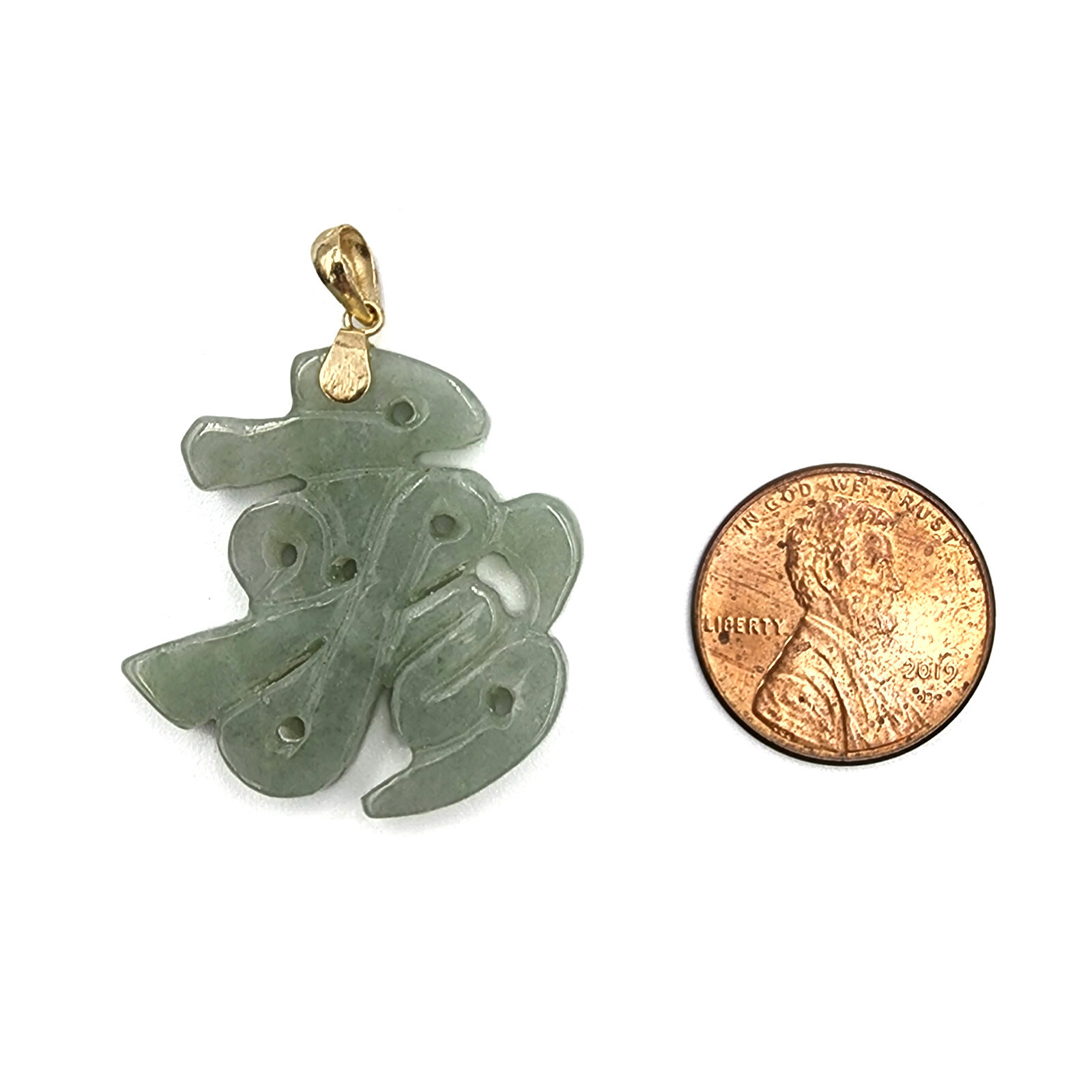 Vintage 14K Gold Carved Green Jade Pendant Chines… - image 4