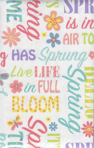 Spring Has Sprung Vinyl Tablecloth 52x52 Square Wipeable Plastic Flannel Backed