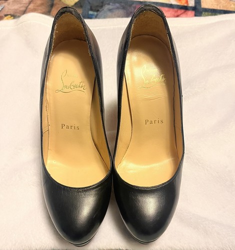Christian Louboutin Black Bianca 140 Platform Pumps Black Leather Size 35.5 - Picture 2 of 6