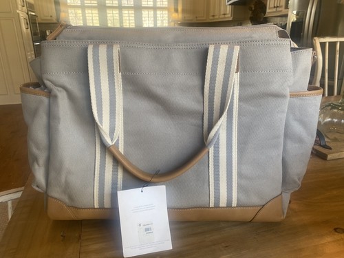 Pottery Barn Kids Diaper Bag Gray with Leather Straps