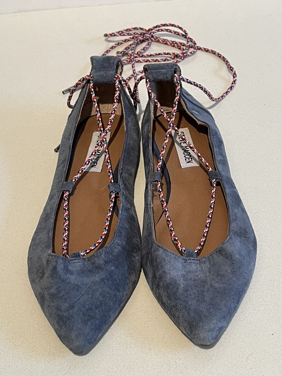 Steve Madden Emile Women Blue Suede Pointed Lace Up Ballet Flats Boho US  Size