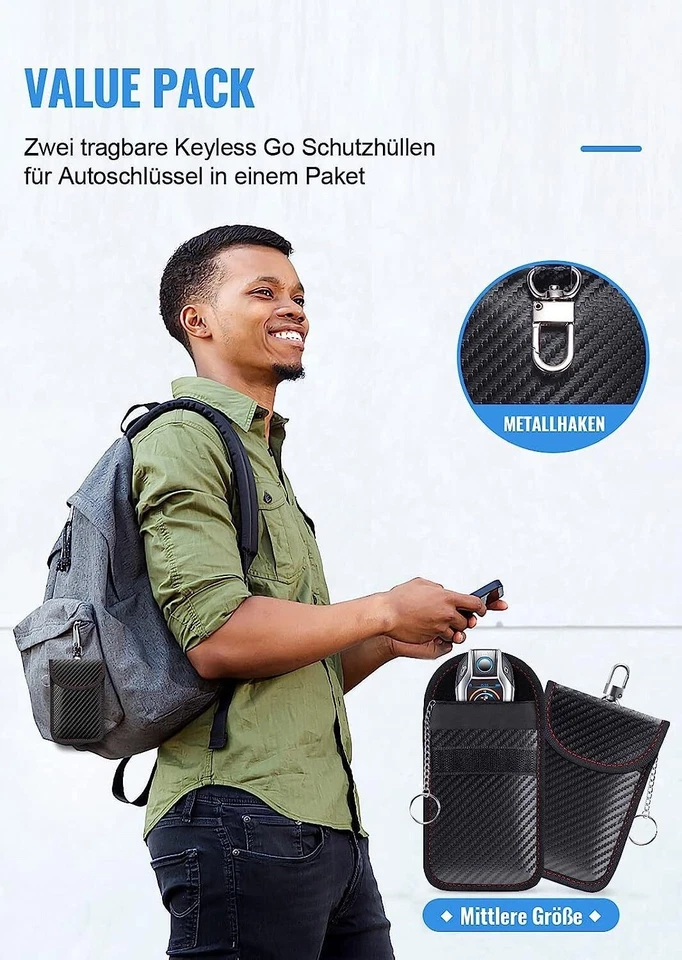 2x Auto Schlüsseltasche Keyless Go Diebstahlschutz RFID Blocker Etui Hülle - Bild 4 von 4