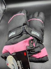 NWT 3M Thinsulate ONE SIZE GIRLs Gloves Black With Pink Trim