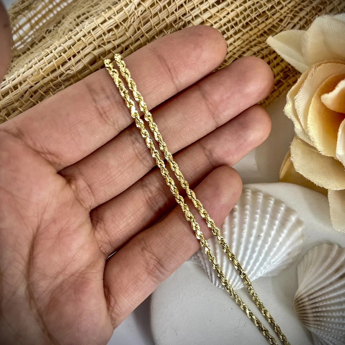 10K Yellow Gold 3mm Solid Rope Chain Diamond Cut Necklace 3mm / 18 Inches