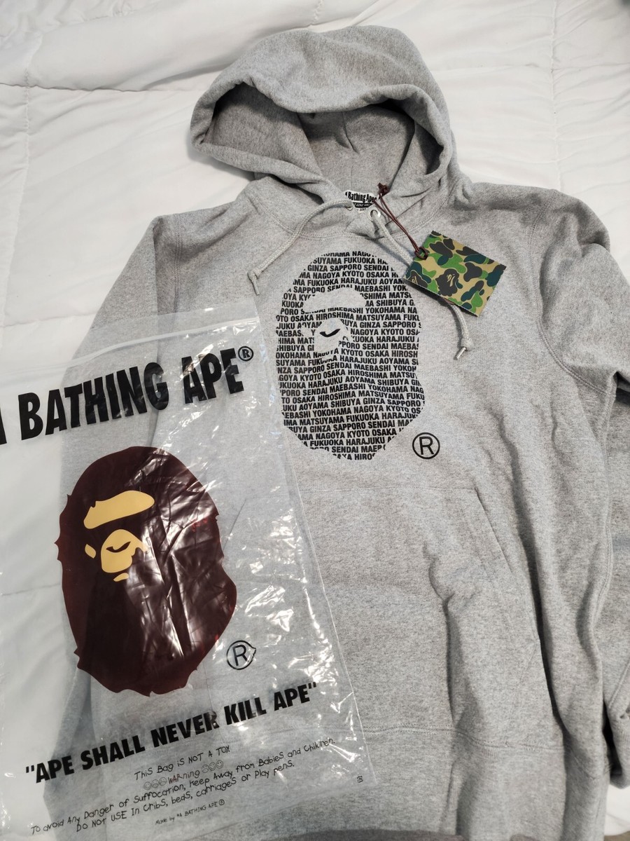 AUTHENTIC BAPE JAPAN APE HEAD PULLOVER HOODIE GRAY Size M (JAPAN