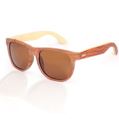 Bamboo Polarized Sunglasses - Rectangle Retro Wooden Frame  display picture 2