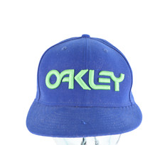 Vintage New Era Oakley Spell Out Distressed Fitted Hat Cap Royal Blue 7 1/8