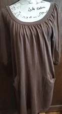 BCBG Maxazria Silk blend puff sleeve Sweater peasant shift dress Sz small brown